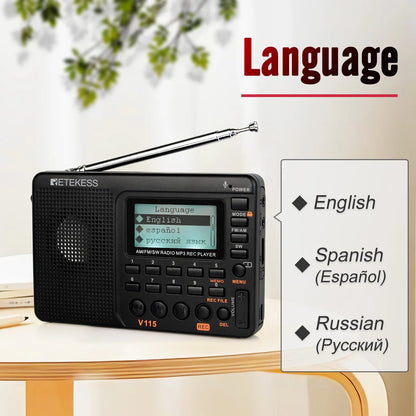 Portable Rechargeable Radio FM/AM/SW - All Full Waves Shortwave Radio with USB Recorder and Speaker, Ideal for Kids and Seniors