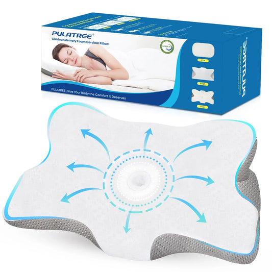 Pulatree Odorless Orthopedic Memory Foam Pillow - Ergonomic Neck & Shoulder Pain Relief, Cervical Sleeping Pillow