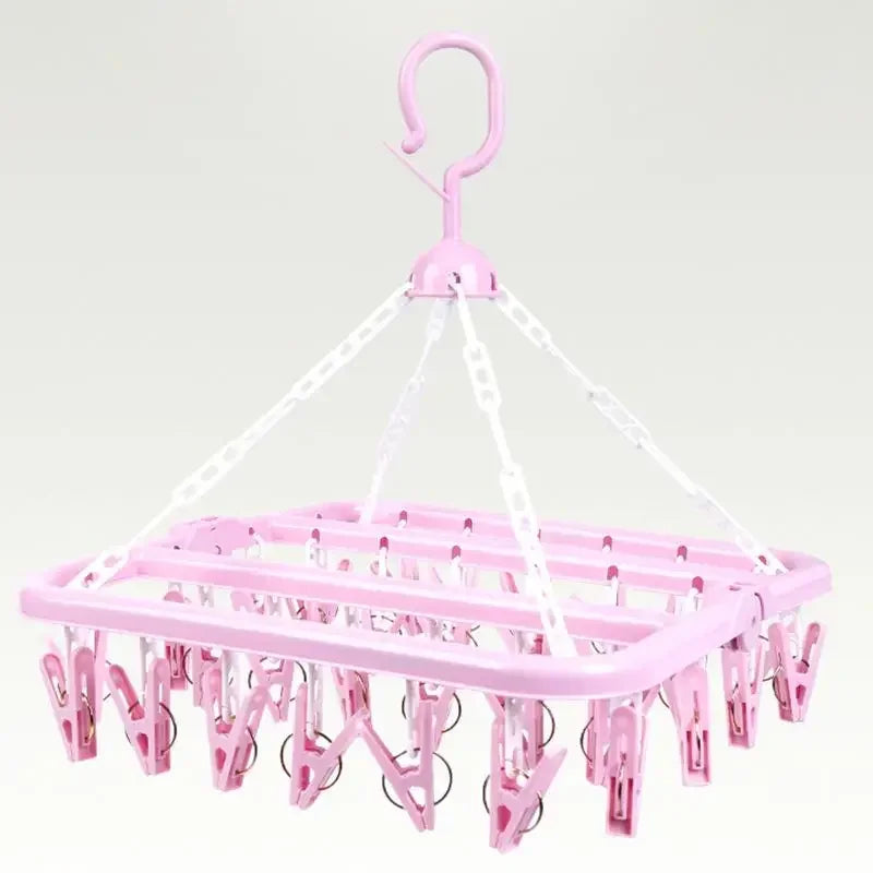 Multifunctional 36-Clip Drying Rack - Folding Plastic Hangers for Lingerie, Socks, and Clothes