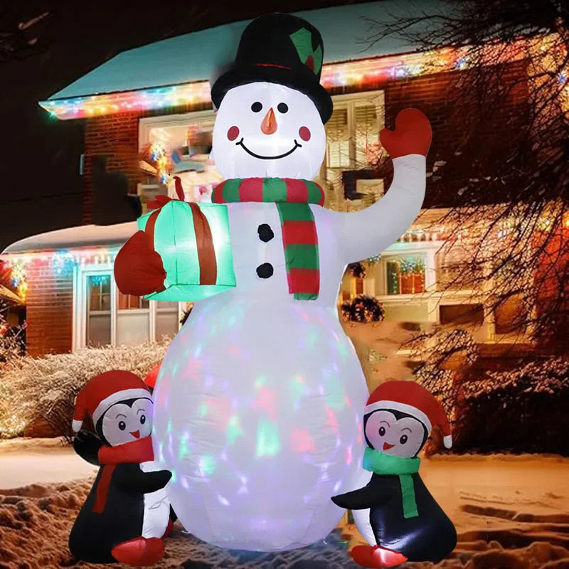 1.8m Christmas Inflatable Decoration - Snowman and Penguin with Built-in LED Lights, Ideal for Indoor/Outdoor New Year Party and Garden Decor