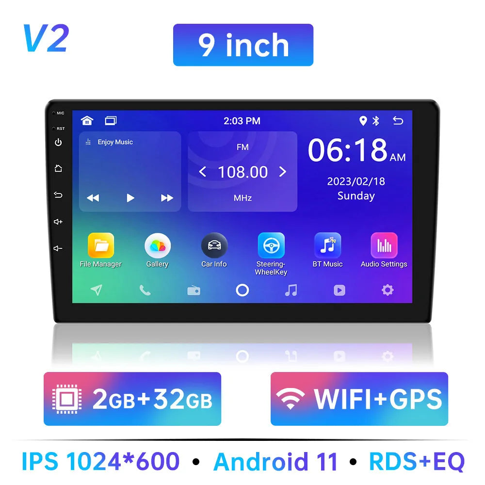 Android 11 Universal Car Radio - 7"/9"/10" 2 Din Multimedia Player with WIFI, GPS for Hyundai, Nissan, Toyota, Kia - 32GB