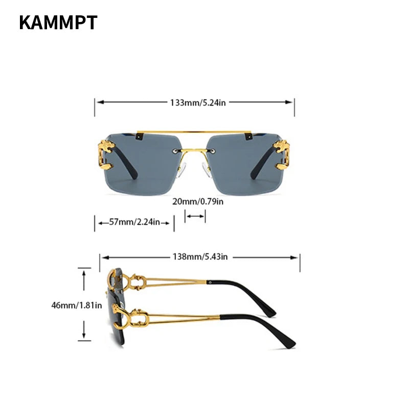 KAMMPT Vintage Rimless Sunglasses: Men Women Fashion Oversized Square Shades Eyewear, New Double Bridge Gradient UV400 Sun Glasses