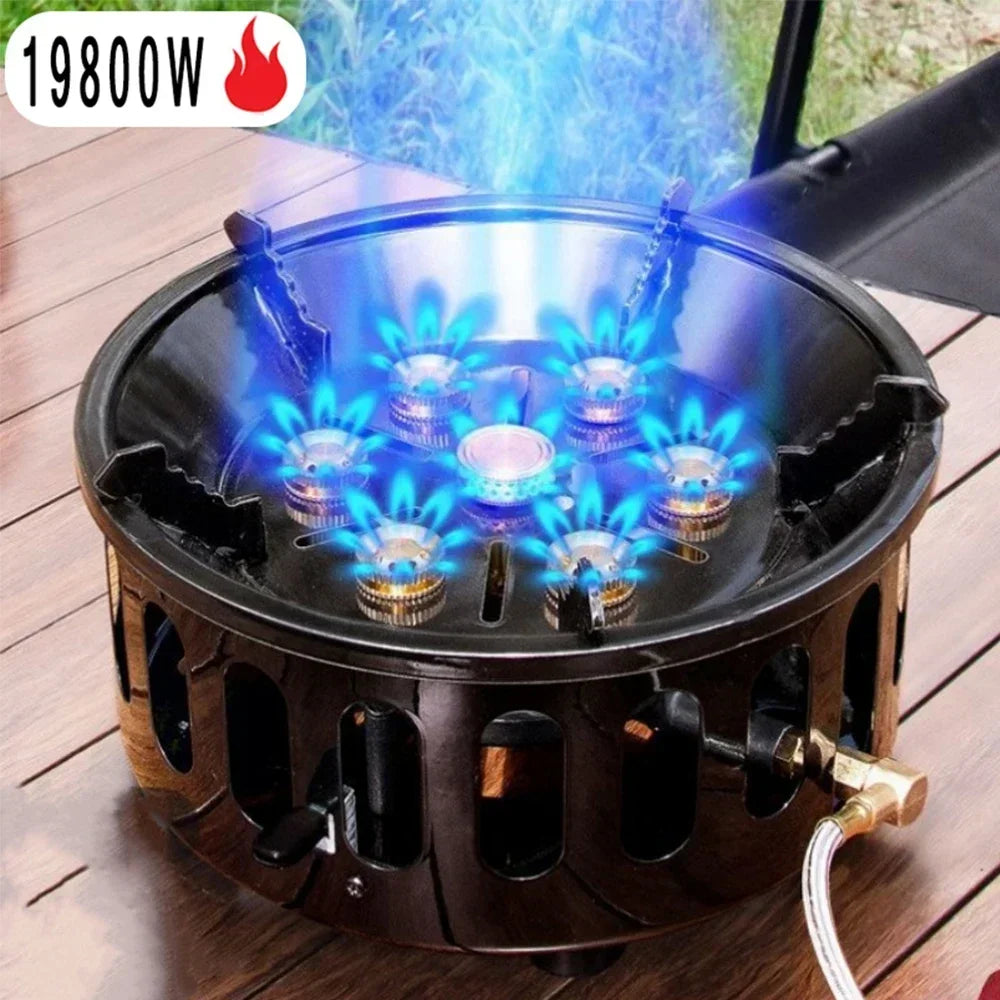 19800W 7-Core Camping Stove – High-Power Portable Gas Burner with Windproof and Electronic Ignition for Outdoor Use