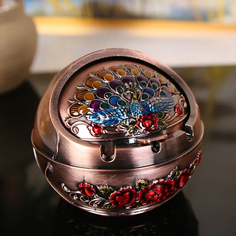 Vintage Metal Ashtray with Lid - Multi-Functional, Anti-Fly Ash, Decorative for Home, Office, and Living Room - Unique Retro Gift