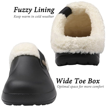 Litfun Winter Plush Garden Shoes - Women's Fur Clogs and Men's Soft Furry Waterproof Slippers, Cozy Fuzzy Home Footwear