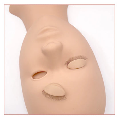 Eyelash Extension Training Practice Head: Realistic Mannequin Model Head with Layered Lashes - Flat Soft Design