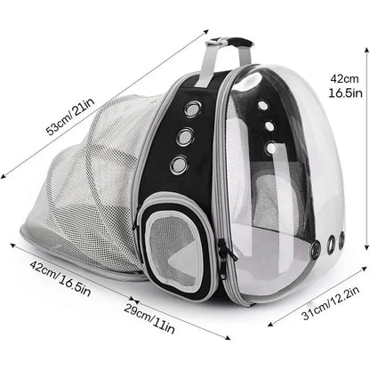 Expandable Cat Carrier Backpack - Large Transparent Pet Travel Backpack with Bubble Space Capsule, High-Quality Travel Bag for Pets