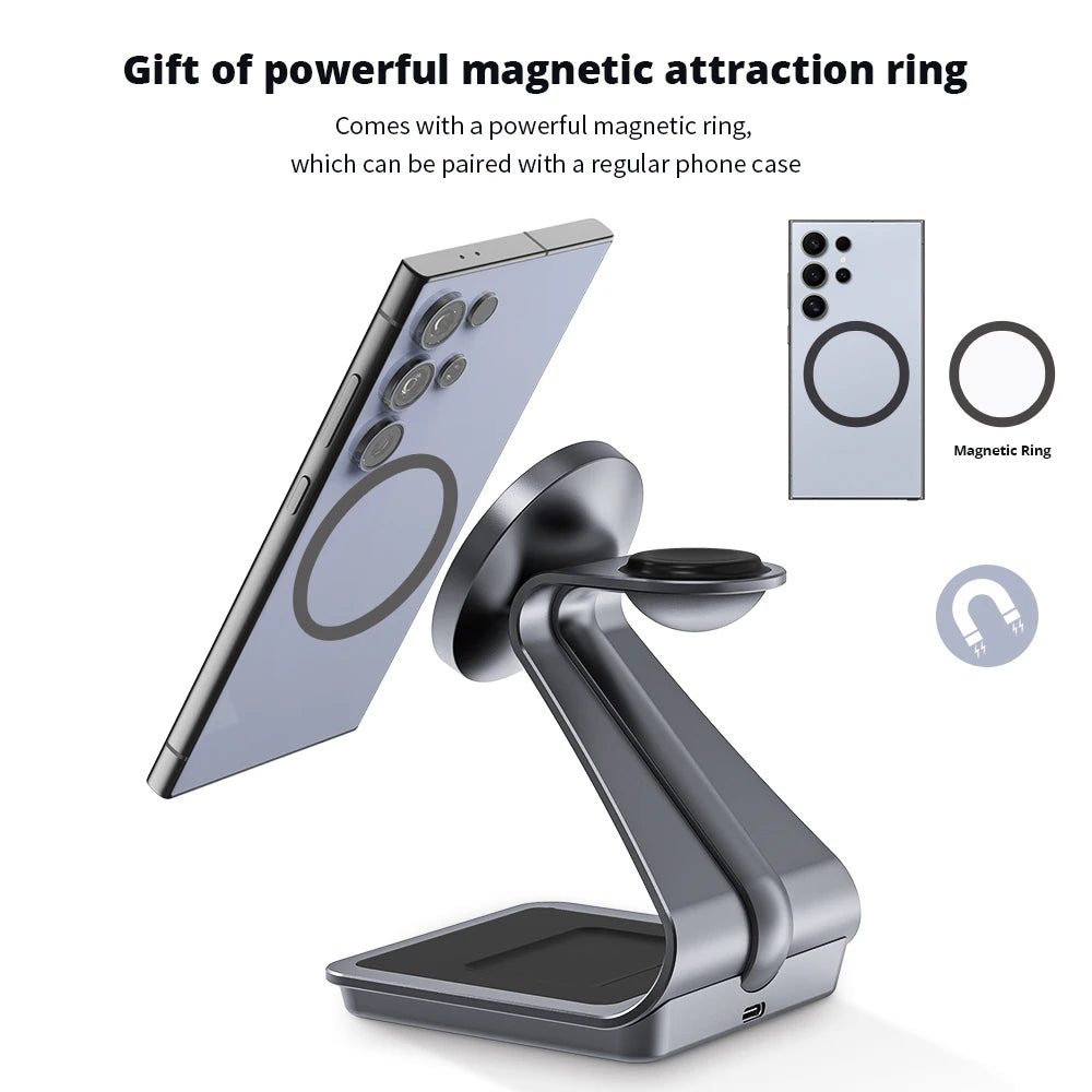 Bonola Magnetic 3 in 1 Wireless Charger Station - 25W Fast Charging Stand for Samsung S24 Ultra/S23, Galaxy Watch 7/6/5, Earbuds