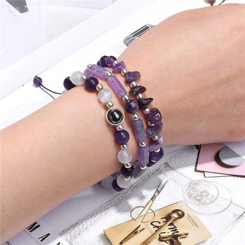 3pcs/Set Body-Purifying Amethyst Bracelet - Weight Loss, Yoga, Meditation - Healing Stone Jewelry for Women and Men