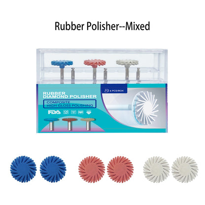 6Pcs Dental Rubber Polisher Composite Resin Polishing Kit | 14mm Wheel Discs with 3 Colors Spiral Flex Brushes