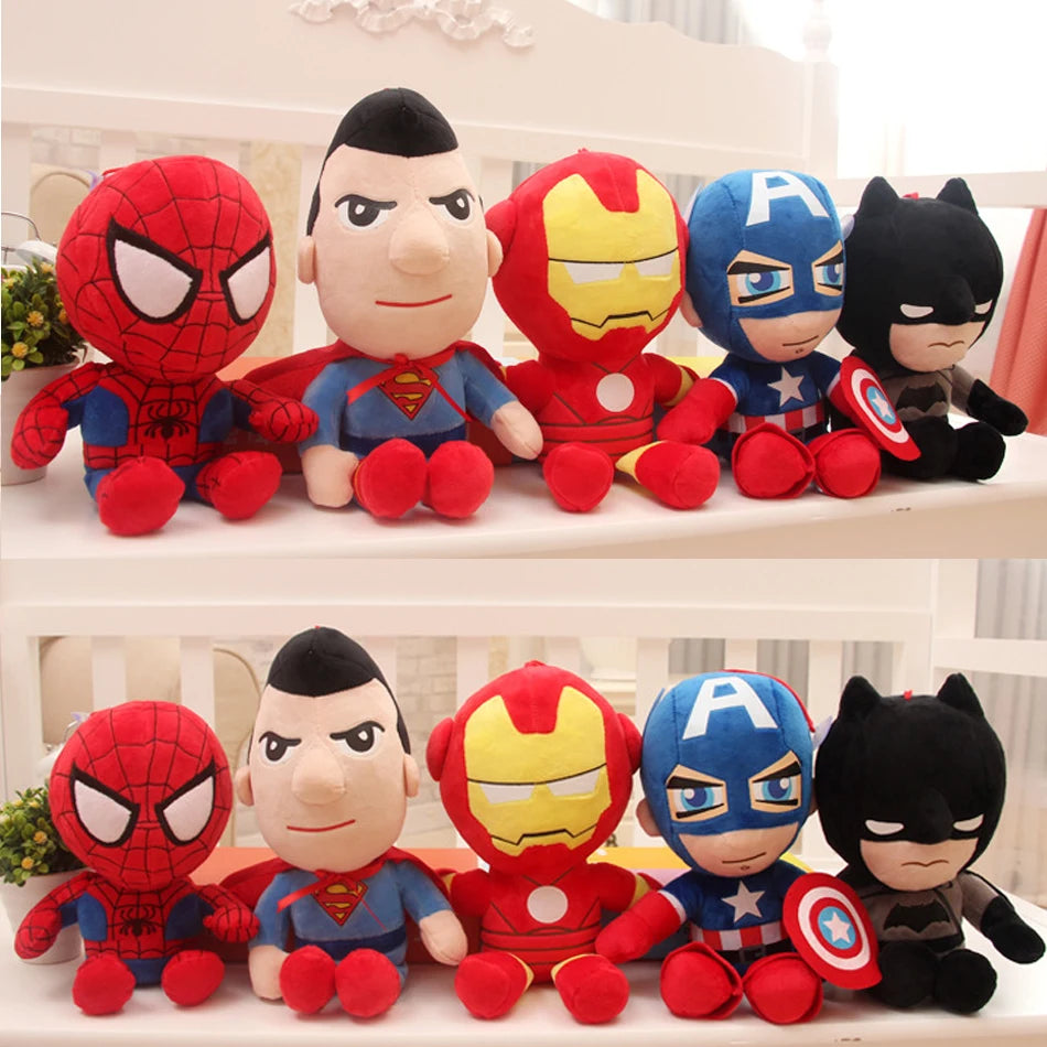 Spiderman and Marvel Avengers Plush Toys - Soft Stuffed Hero Dolls, Captain America & Iron Man, 27-32cm Christmas Gifts for Kids