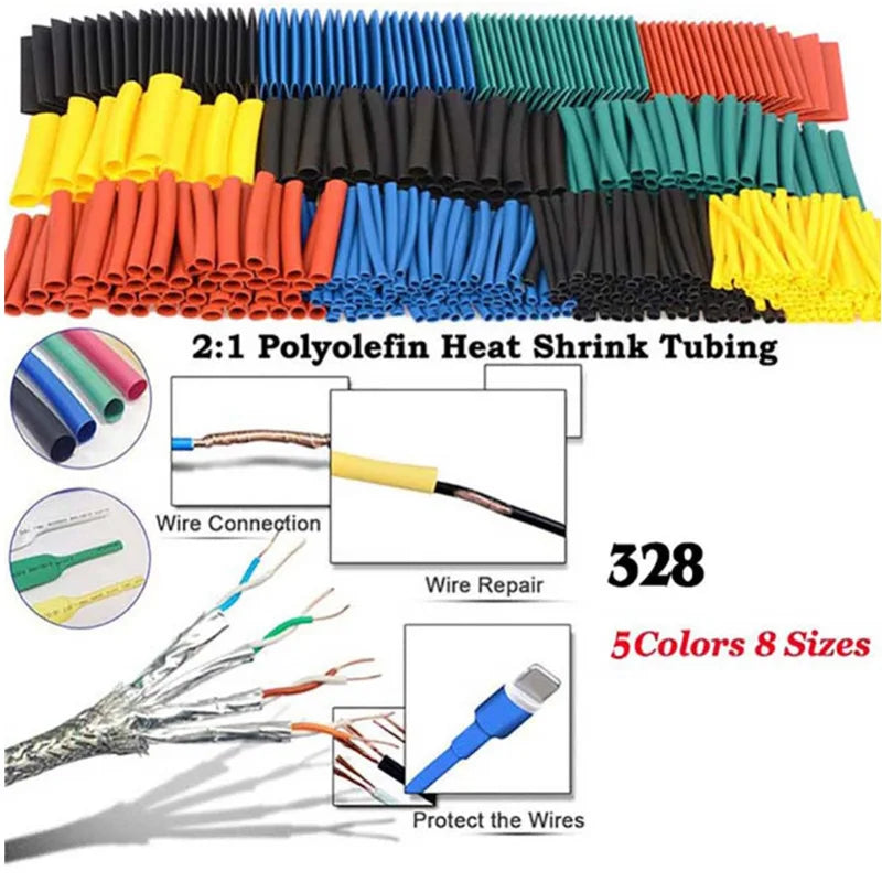 Premium Heat Shrink Tube Kit: 127/328pcs 2:1 Shrinkable Wire Wrap Tubing with 300W Hot Air Gun - Wire Connect Cover & Protection