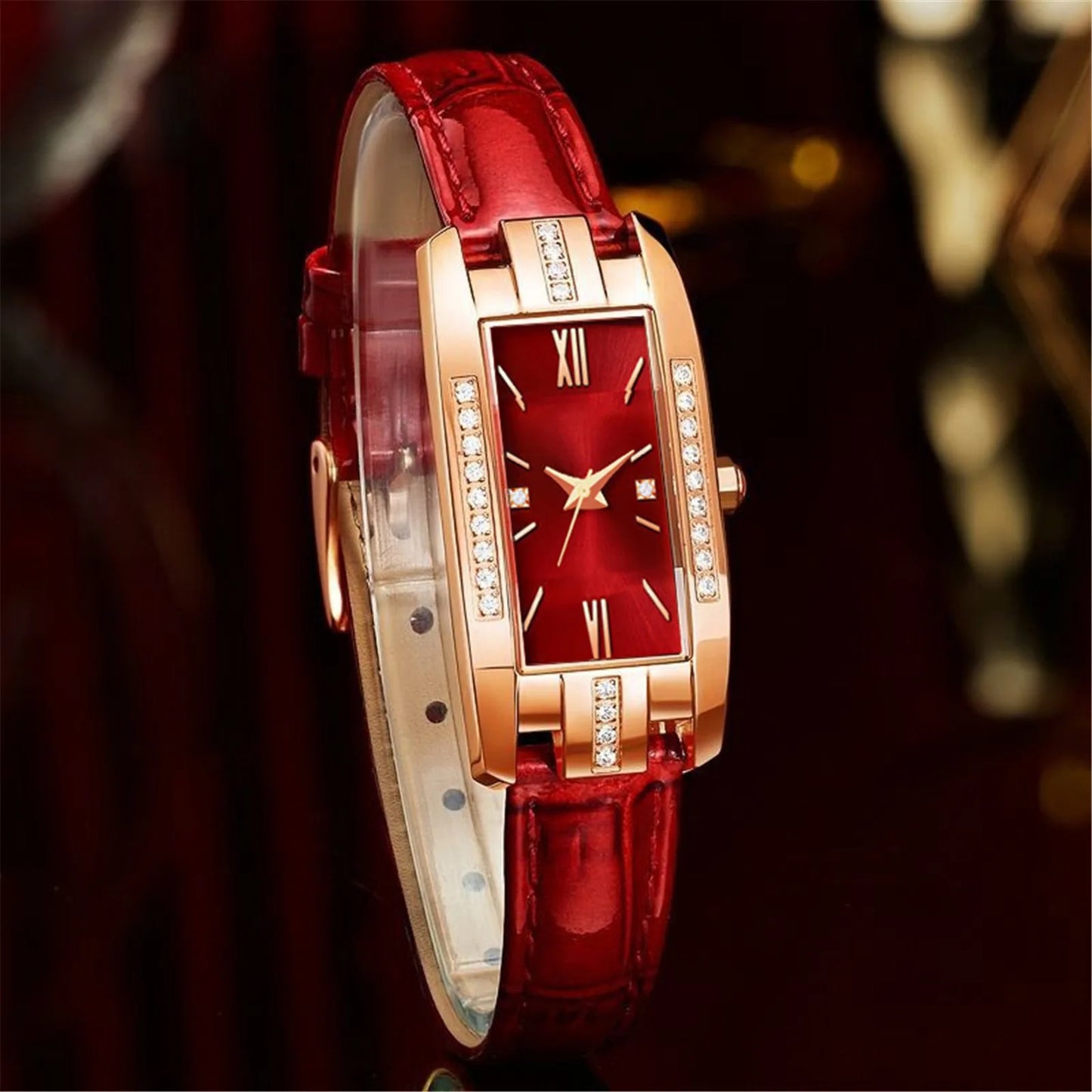 Luxury Women's Rhinestone Wrist Watch - Top Brand Leather Quartz Watch | Elegant Ladies' Clock