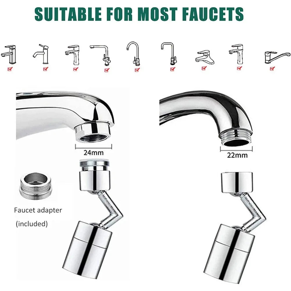 720° Universal Kitchen Faucet Aerator | Anti-Splash Rotatable Sprayer for Bathroom Tap | Water-Saving Nozzle Extender Adapter