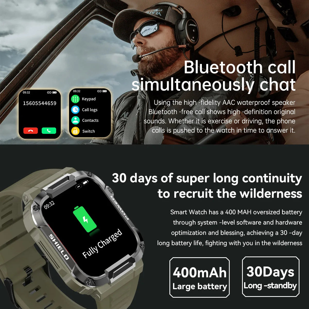 Military Smart Watch – GPS Tracker, Bluetooth Call, Fitness Tracking, Waterproof Sport Smartwatch for Men and Women, Compatible with Xiaomi, Huawei, Android, iOS 2023