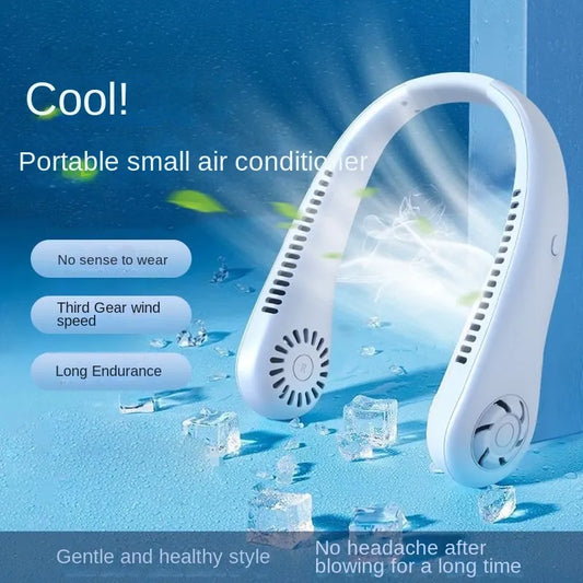 Stay Cool Anywhere with 1PC New Mini Neck Portable Bladeless Hanging Neck Fan - Long Battery Life, Rechargeable, 3-Speed Air Cooler for Summer Sports