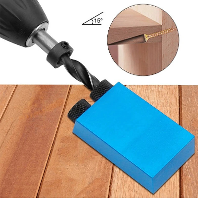 Pocket Hole Screw Jig: 15 Degrees Dowel Drill Joinery Kit for Carpenters - Woodwork Guides with Joint Angle Locator Tool