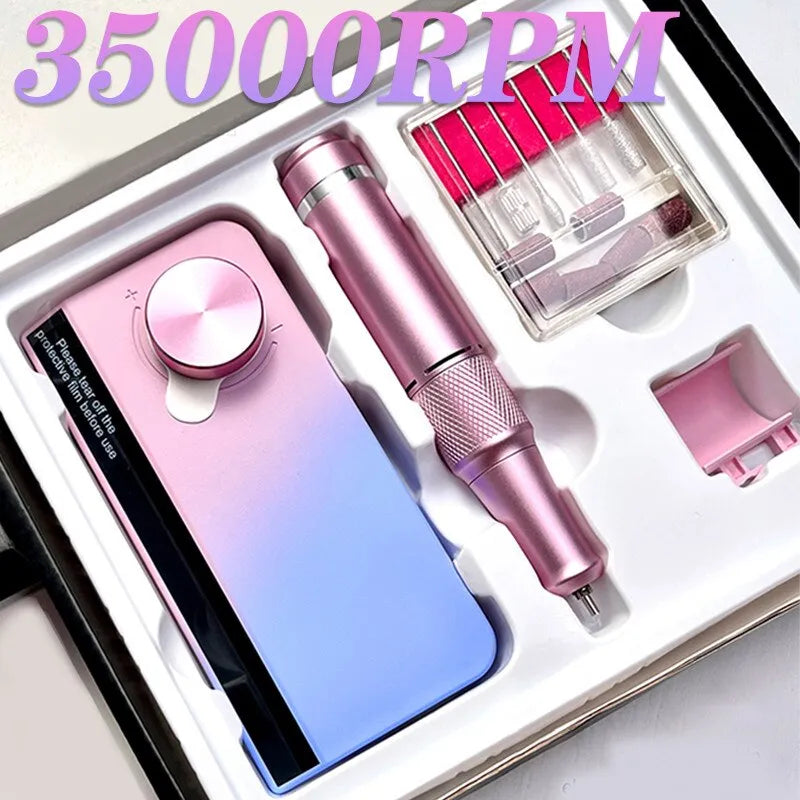 Professional 35000RPM Electric Nail Drill Manicure Machine - Pause Mode Electric Nail File Sander for Acrylic and Gel Nails