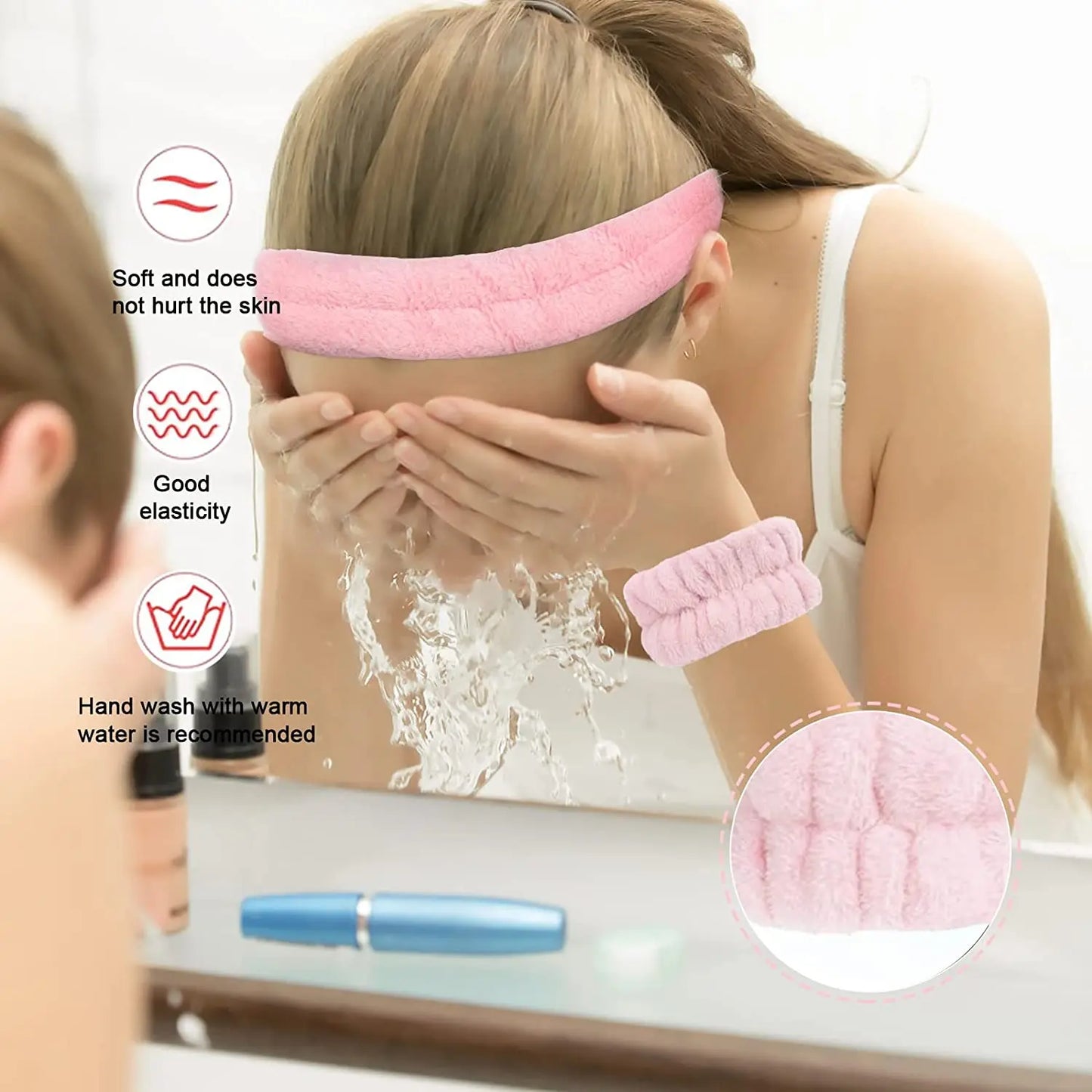 Fashion Microfiber Washing Wristbands Set: Scrunchies & Puffy Headband - Spa Bubble for Face Makeup Shower Skincare