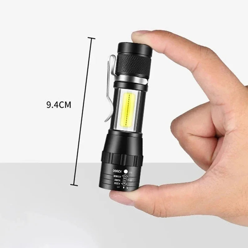 USB Rechargeable Mini Flashlight – COB+XPE Portable, Zoomable, 3 Mode Torch for Camping & Emergency