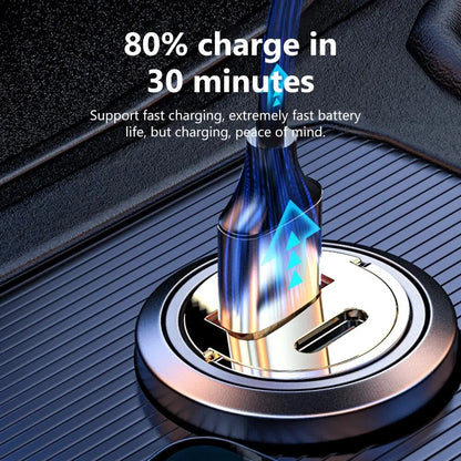 120W Transparent Invisible Pull Ring Car Charger | USB Type C Fast Charging QC3.0 PD Phone Charger | iPhone Xiaomi Samsung Compatible