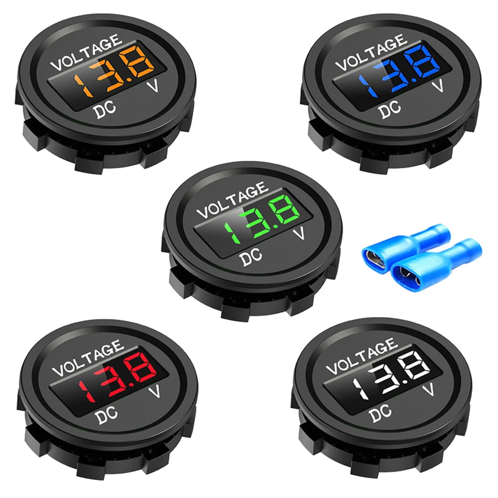 Mini Round Waterproof LED Digital Voltmeter - DC5V-48V Panel Tester, Monitor Display for Motorboat and Motorcycle