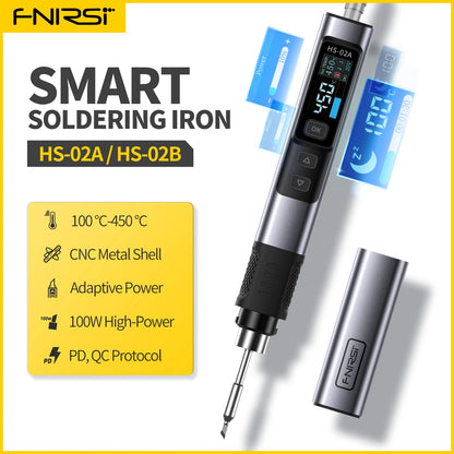 FNIRSI HS-02 Adjustable Temperature Soldering Iron - DC 24V, 100-450℃ | 100W Portable Rework Station for Welding & Repair