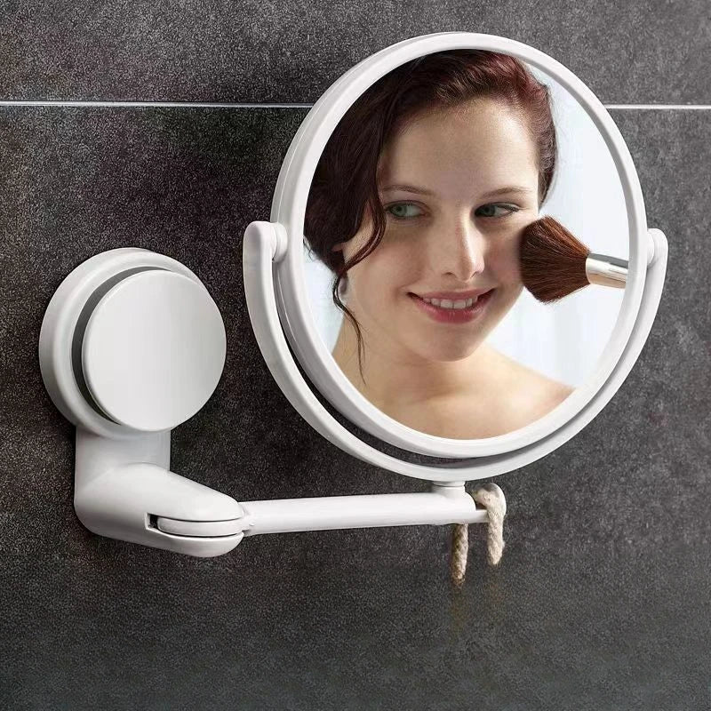 Folding Arm Extendable Wall Mirror: Swivel Bathroom Mirror without Drill, Double-Sided Cosmetic Makeup Mirror with Suction Arm