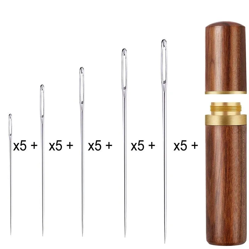 25PCS Large Eye Stitching Needles: 5 Sizes Big Eye Hand Sewing Sharp Needles - Embroidery Thread Needle with Wooden Case