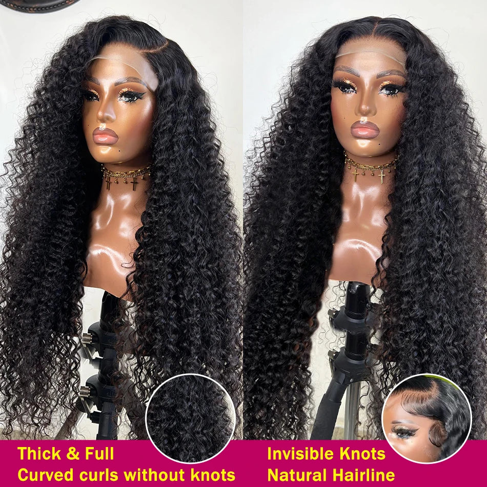 Transparent 250 Density Water Culry HD Lace Frontal Wig | Human Hair 40-44 Inch Deep Wave | 13x4 Lace Front Wigs for Black Women