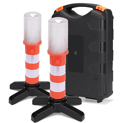 2pc LED Magnetic Flashlight Emergency Roadside Flares - Detachable Stand Beacon Safety Strobe Light for Warning Signal Alert SOS Lamps