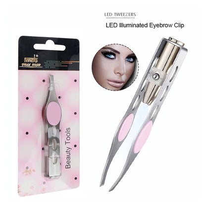 Brighten Your Beauty Routine with LED Eyebrow Tweezer - Stainless Steel Trimming Clip for Precise Eye Hair Removal and False Eyelash Pruning