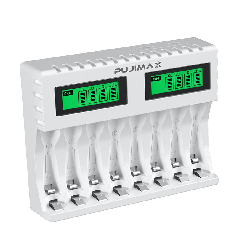 PUJIMAX New LED Display Smart Battery Charger: AA/AAA Ni-MH Rechargeable Batteries - Independent Charging