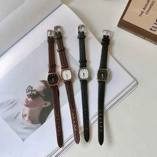 High Quality Ladies' Casual Bracelet Watch - Simple Vintage Dial, Leather Strap Wristwatch for Women