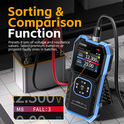 FNIRSI HRM-10 Battery Voltage & Internal Resistance Tester - High-Precision for 18650, AC, Acid, Lithium, Lead Car Batteries & Capacitors