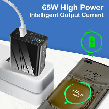 65W Fast Charger Mobile Charging Head: PD Plus 3USB Travel Multi-Interface Charger 3.1A - Compatible with Samsung, Xiaomi, iPhone - EU/US Adapter