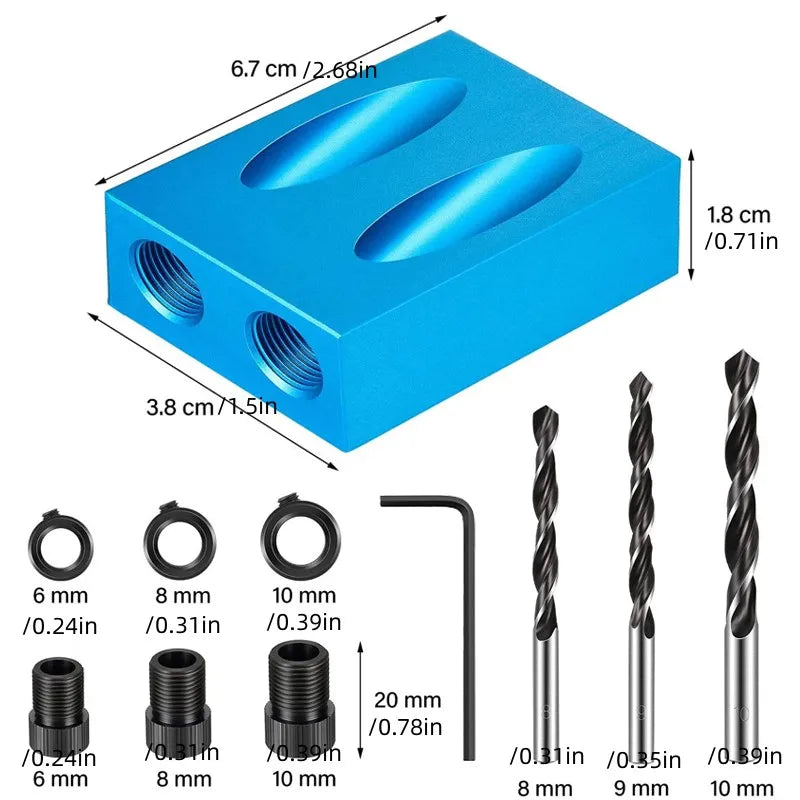 Pocket Hole Screw Jig: 15 Degrees Dowel Drill Joinery Kit for Carpenters - Woodwork Guides with Joint Angle Locator Tool