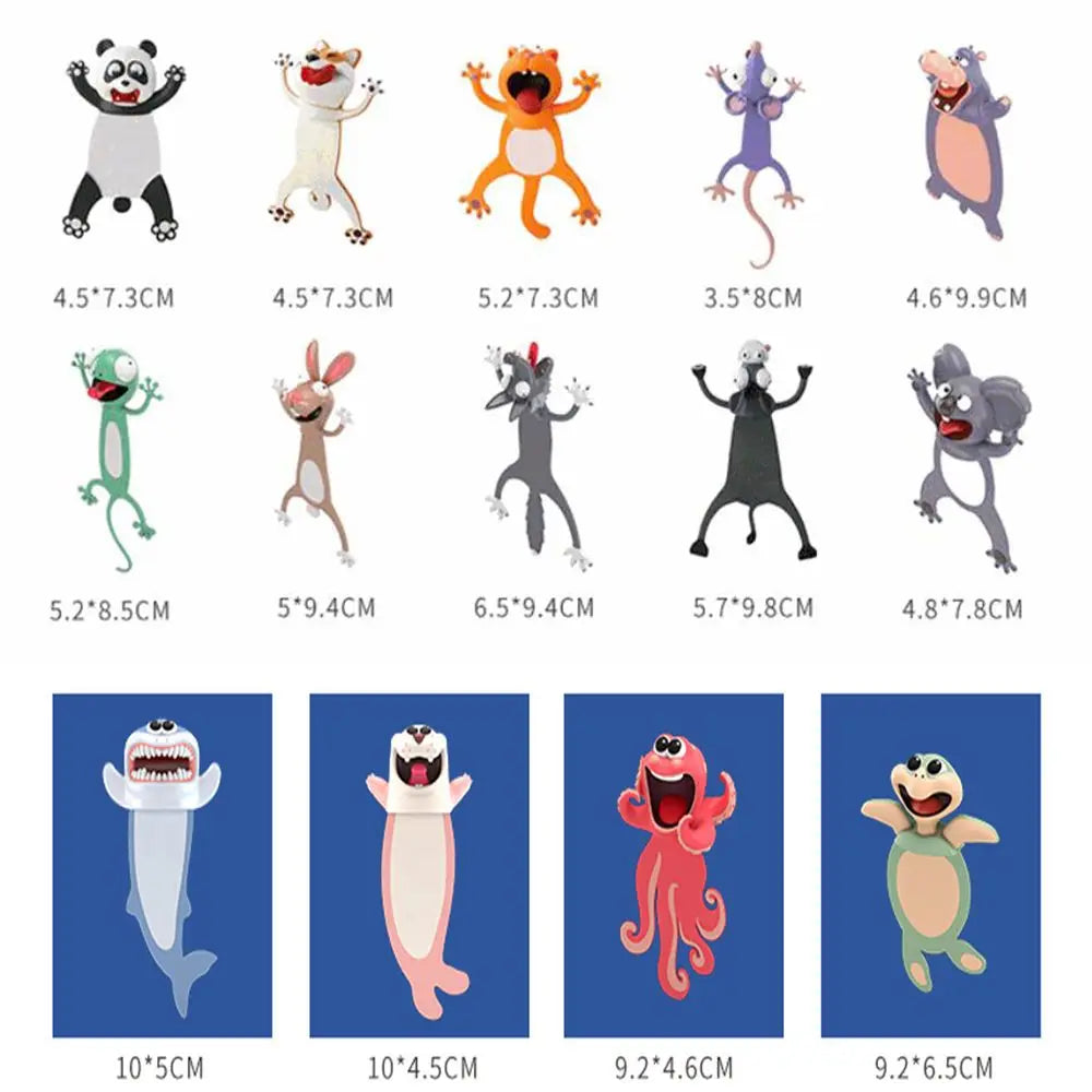 Ocean Series 3D Stereo Cartoon Animal Bookmarks - Seal, Octopus, Cat, Panda, and Shiba Inu - Creative Stationery for Kids