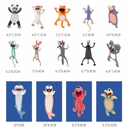 Ocean Series 3D Stereo Cartoon Animal Bookmarks - Seal, Octopus, Cat, Panda, and Shiba Inu - Creative Stationery for Kids