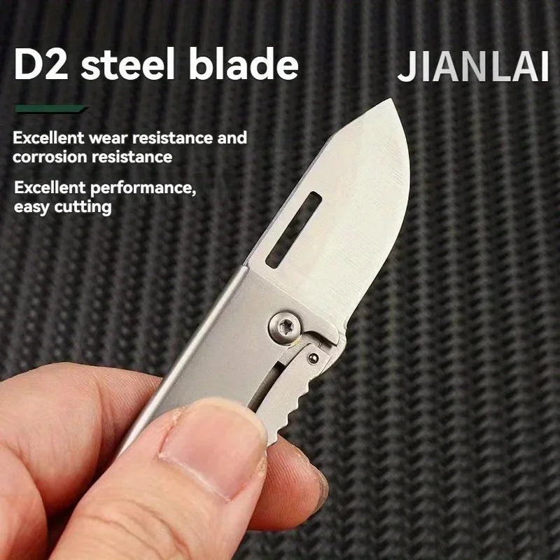 Mini Folding Knife – Stainless Steel Box Opener with D2 Steel Blade, Portable Sharp Knife with Key Chain