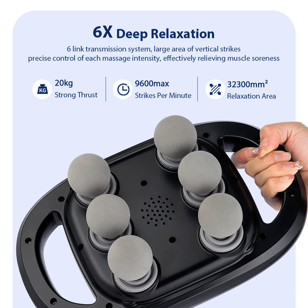 Fascia Gun Deep Tissue Massager – Six-Head, 14mm High-Frequency Vibration, Wireless Body Massager for Waist, Back, Shoulder, and Calf Relaxation