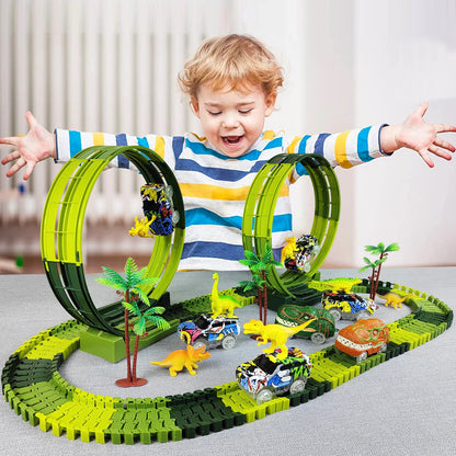 Magic Climbing Electric Dinosaur Car Track Set - Flexible Bendable Race Track with Flashing Light Car, High Quality Toy for Kids