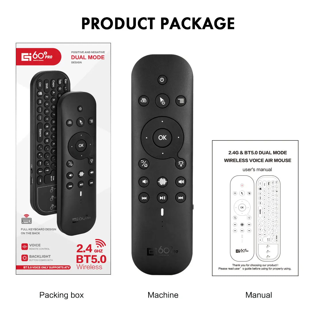 Enhanced G60S Pro: BT Wireless Voice Remote Control | 2.4G BT5.0 Dual Mode Air Mouse with IR Learning & Backlit Light - Android TV Box Compatible