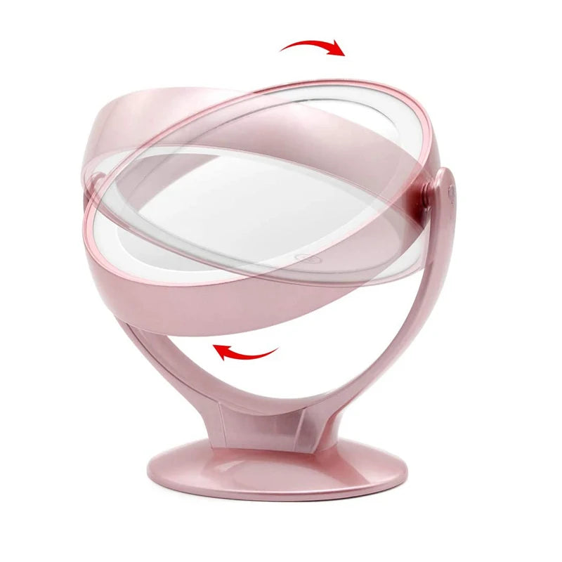 Double-Sided 1X/7X Magnifying LED Makeup Mirror with Light - USB Rechargeable, 360° Rotating Freestanding Design