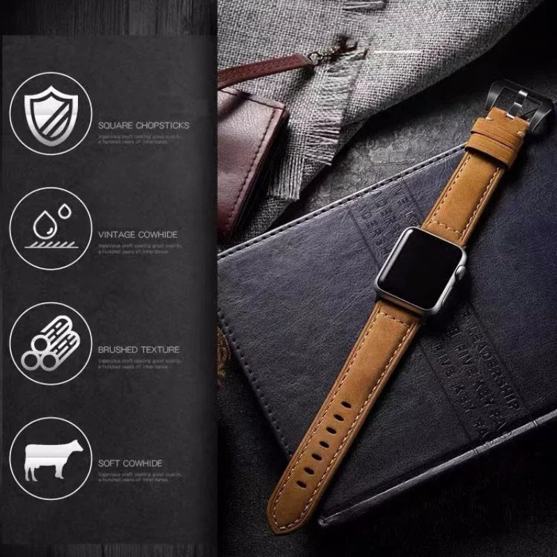 High Quality Leather Strap for Apple Watch: Compatible with Series 10, 9, 8, 7, SE, Ultra - Sizes 49mm, 45mm, 44mm, 42mm, 41mm, 40mm