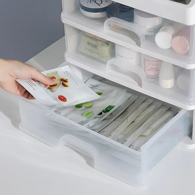 Makeup Case and Jewelry Container - Plastic Organizer with Drawers and Brush Holder for Cosmetics