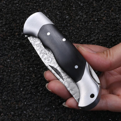 Damascus Steel Folding Knife – High Hardness Portable Paring and Fruit Knife, High-Grade Stainless Steel