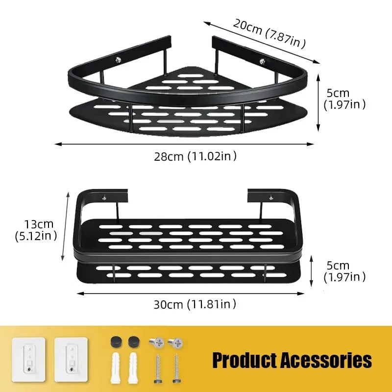 Aluminum Alloy Bathroom Shelf: No-Drilling Wall Mounted Storage Organizer for Kitchen and Shower - Bathroom Accessories