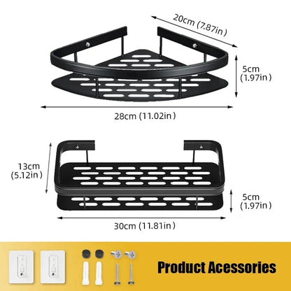 Aluminum Alloy Bathroom Shelf: No-Drilling Wall Mounted Storage Organizer for Kitchen and Shower - Bathroom Accessories