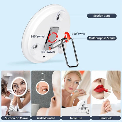 6 Inch Magnifying Mirror with Light - 5-30X Portable Travel Mirror with 360° Adjustable Stand and Suction Cup